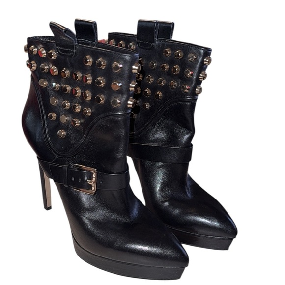 MICHAEL Michael Kors Bryn Leather Chic Heeled Studded Steampunk Sexy Party Boots - Picture 10 of 17